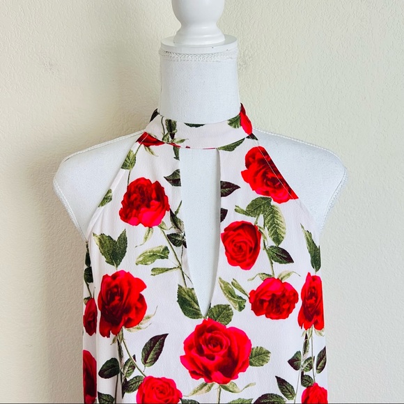 Forever 21 White Roses Keyhole Cutout Shift Mini Dress - Picture 4 of 8